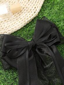 Topshiny 1pc Elegant Soft Black Lace Net Bow Decor Hair Clip With Ribbon Claw Clips Hair Claws Hair Barrettes, School Stuff, College, Bows, Cute - 黑色 - 查看 7