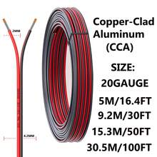 1PC 20 Gauge Wire 16.4FT/30FT/50FT/100FT, 2 Conductors Electrical Wire Red Black Cable, Flexible/Low Voltage/PVC 20 AWG Copper Clad Aluminum Extension Cord For Speaker, LED Strips, Automotive 12V/24V DC