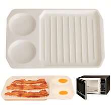 11x8 英寸微波炉培根烹饪器，白色带槽微波炉培根托盘，带 2 个煮蛋杯，不粘设计，快速烹饪，经典厨具礼品 - 白色 - 查看 1