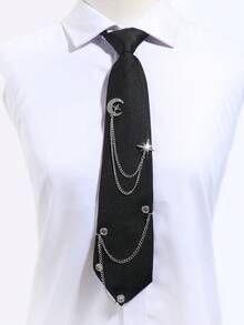 1件女士时尚水晶月亮星星金/银链可拆卸流苏黑色领结，适合宴会、派对、送礼、衬衫、学校服装、圣诞装饰等场合。 - 多色(月亮星星) - 查看 11