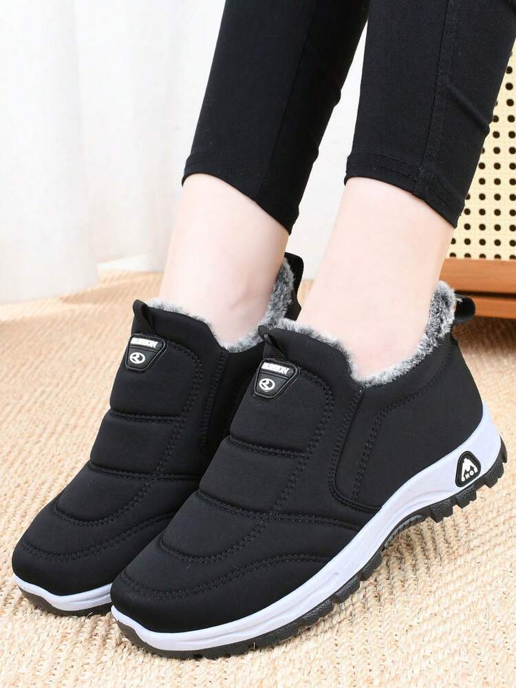 Women's Snow Boots Warm Short Boots Anti-Slip Waterproof Thermal Lined Thick Bottom Versatile Casual Black Winter Shoes - Black - View 11
