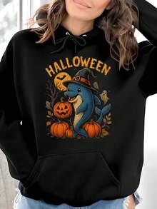 Halloween Dolphin Hoodie Design Spooky Witch Hat Illustration