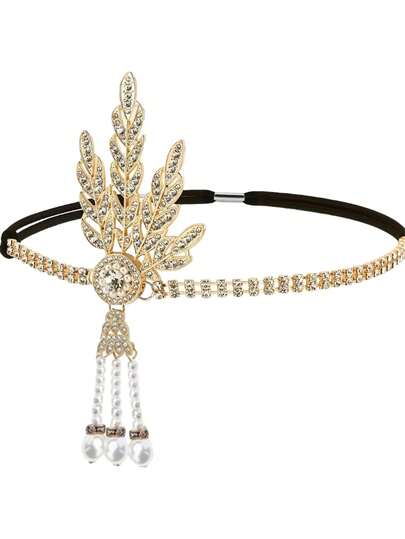 1pc Vintage 1920s Gatsby Inspired Feather-Shape Rhinestone Headband – Alloy Women's Hair Accessory For Elegant Occasions And Unique Gift Idea