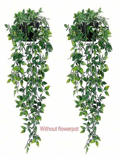 1pc/2pcs Artificial Plants (With/Without Pot), Fake Hanging Plants, 2pcs Artificial Hanging Potted Plants, Artificial Mandala Vine Hanging Plants, Green Plant Wall Decor For Indoor, Outdoor, Living Room Shelf, Bedroom, Kitchen, Home, Wedding