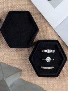 1Pc Velvet Ring Box, Hexagon 3 Slots Triple Slot Ring Box, Wedding Day Ring Box For Wedding Ceremony Wedding Ring Holder Ring Box, For Multiple Rings Ring Boxes, Wedding Ring Storage Box, Wedding Ring Holder, Engagement Ring Holder Ring Holder Box Back To School - 多色 2 - 查看 8