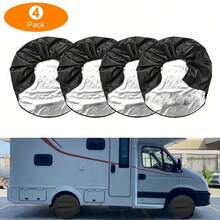4pcs Tire Covers - Wheel Protectors For Trucks, SUVs, Trailers, Cars, Campers, RVs, Universal Fit For 24-32 Inch Tires, Black Wheel & Tire Covers, UV/Dust/Rain/Snow Resistant