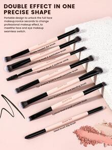 MAANGE 7/10支装柔软触感双头专业化妆刷套装，包含高光刷、散粉刷、腮红刷、面部刷、遮瑕刷、轮廓刷、鼻影刷、眼影刷、细节刷、粉底刷，多功能便携式化妆刷 - 杏色 - 查看 5