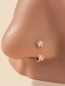 1pc Chic Golden Bar Nose Ring With Sparkling Five-Pointed Star Zirconia - Double-Headed C-Stud Design - Hypoallergenic Nostril Jewelry For Women Elegance