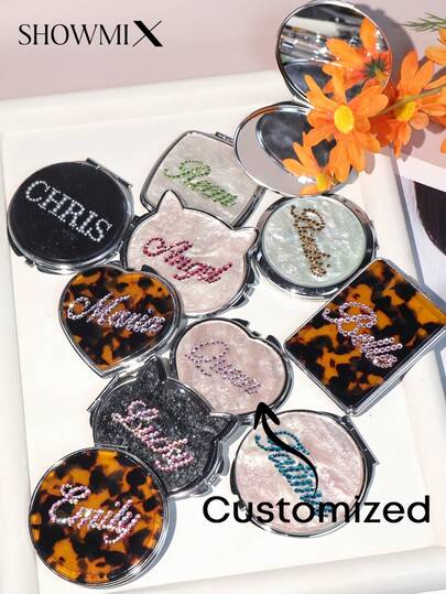 مرآة مكياج محمولة مصنوعة يدويًا من الأكريليك، قابلة للتخصيص باسم/شعار، مرآة مكياج صغيرة جميلة وأنيقة، عالية الجودة، أفضل هدية