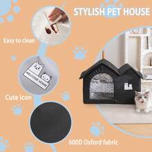 Foldable Dog Cat Kennel Waterproof Pet Shelter With Double Roof Design Elegant Insulated Warm Kennel For Small And Medium Dogs And Cats - Black - View 5