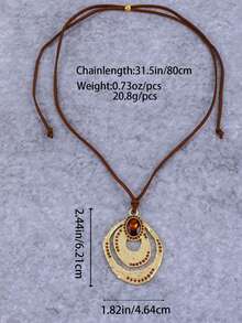 1Pc Bohemian-Style Fashionable Retro Geometric Asymmetrical Pendant Brown Cord Velvet Necklace For Women's Daily Wear & Accessories