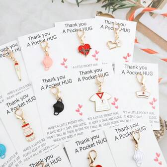 14pcs Medical Theme Keychain Set With Thank You Pocket Hug Card, 2025 Tribute To Healthcare Heroes Gift For Nurses And Doctors, Bulk Hospital Appreciation Package