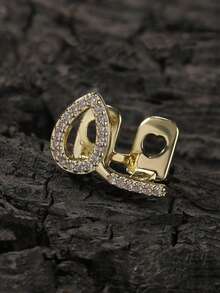 1pc Hollow Water Drop Shaped Zirconia Inlaid Copper Tooth Grillz, Hip Hop Side Tooth Jewelry Suitable For Men And Women - Multicolor - View 3