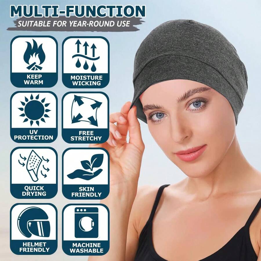 1Pc Women Elastic Turban Beanie Soft Cotton Bonnet Muslim Hijabs Head Wrap Chemo Hat