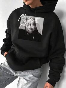 Men's Casual Hoodie With Artistic Face Print,Streetwear Style,Loose Fit Sweatshirt For Men,Soft And Comfortable Pullover Jumper