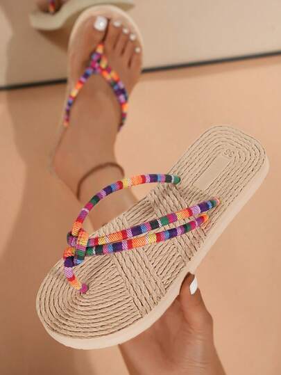 Women's Flat Thong Sandals, Cute Flip Flops, Minimalist Beach Style, Suitable For Vacation And Beach