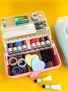 1 pièce Boîte de rangement en plastique à 3 couches, boîte de rangement polyvalente, boîte à outils pliante pour la maison, étui de rangement portable pour l'artisanat, organisateur de fournitures de couture, boîte à médicaments