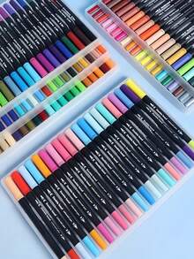 120PCS Dual Markers Double Point Fine & Brush Pen Sketch Colors Watercolor Drawing Professional Drawing Art Marker For School Supplied Students Stationery