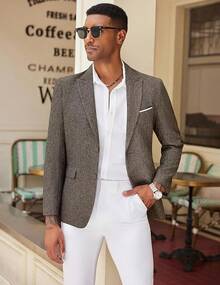 Mens Blazer Casual Two Buttons Sport Coat Slim Fit Lightweight Suit Jacketshalloween - màu nâu - Xem 3