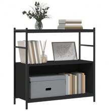 Libreria Larryhot nera 80x30x78,5 cm in legno ingegnerizzato e ferro, robusta e durevole, facile da montare, stile decorativo, adattA, Per riporre soprammobili, statuette, libri, piccoli oggetti, ecc. - nero - Visualizzare 3