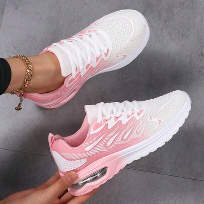 New Fashion Casual Sports Square Dance Shoes, Comfortable Lightweight Lace-Up Slip-On Gradient Color Knit Breathable Thick Cushion Anti-Slip Elevated Platform Shoes, Plus Size Cross-Border Women Shoes