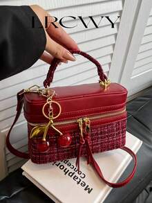 Women's Fashion Square Handbag, Elegant Crossbody Shoulder Bag, Black - Burgundy - View 3