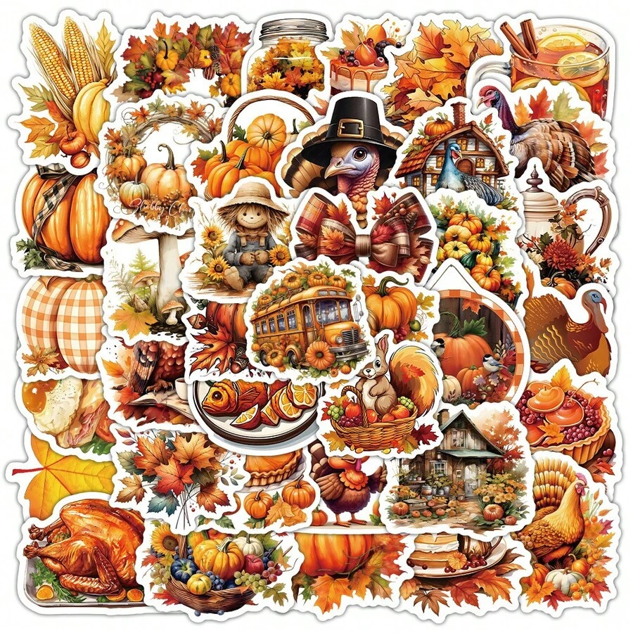 25 Pcs Per Pack No Repeat Thanksgiving Stickers Fall Stickers For Holiday Decoration,DIY Crafts,Art Journal, Laptop, Gift Decoration