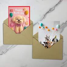 2D 1pc/2pcs Cute Paper Birthday Card With Felted Dog Art Print And Envelope – High-Quality, Personalized Greeting For All Ages, Pink Background With Balloons And Gifts Design, English Language, Perfect Gift For Everyone, Birthday Card