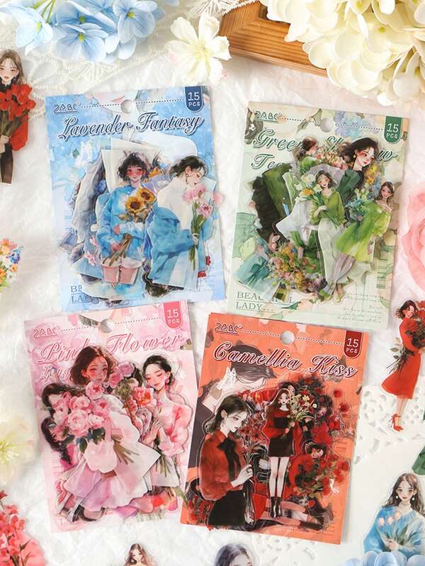 15 adesivos vintage para meninas, para scrapbooking, decoração de cadernos, presentes, escritório, casa, etiquetagem, sala de aula, entretenimento, planejador de estudantes, materiais de artesanato com colagem retrô