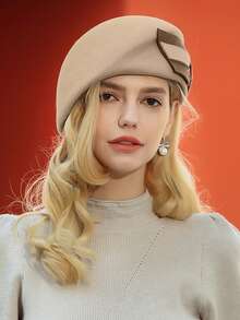 HIMESPORT Autumn/Winter Fashion Elegant Women's Lady Wool Felt Beret Hat With Bowknot For Wedding Formal Church Tea Party Cocktail British Banquet Celebrity Fascinator Hats