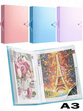 A3 Diamond Painting Storage Album - 30 Pages Can Hold 60 Pages Of Artwork, Diamond Painting Accessories, Diamond Painting Portfolio, With Transparent Pockets And Craft Supplies Storage, Available In Pink/Purple/Blue