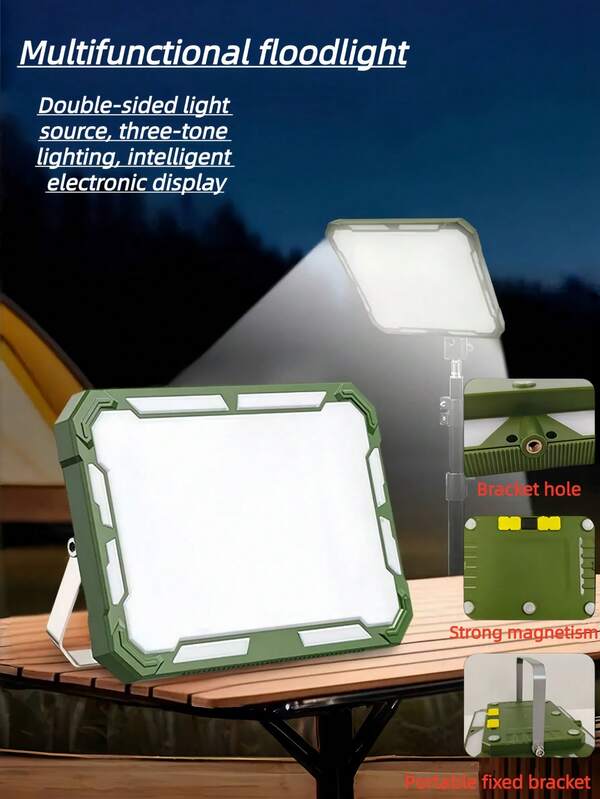 1 szt. materiału ABS, ładowanie przez USB, dioda LED z silnym magnesem, podstawka ręczna, otwór na podstawkę, oświetlenie przednie i tylne, tylne migające czerwone i niebieskie światło ostrzegawcze, 6-stopniowa regulacja jasności, funkcja wyjścia USB, wytrzymała bateria (w zestawie 2 baterie 18650-2000 mAh), odpowiednia do biwakowania na świeżym powietrzu, oświetlenia awaryjnego, oświetlenia fabrycznego, straganów na targach nocnych itp.