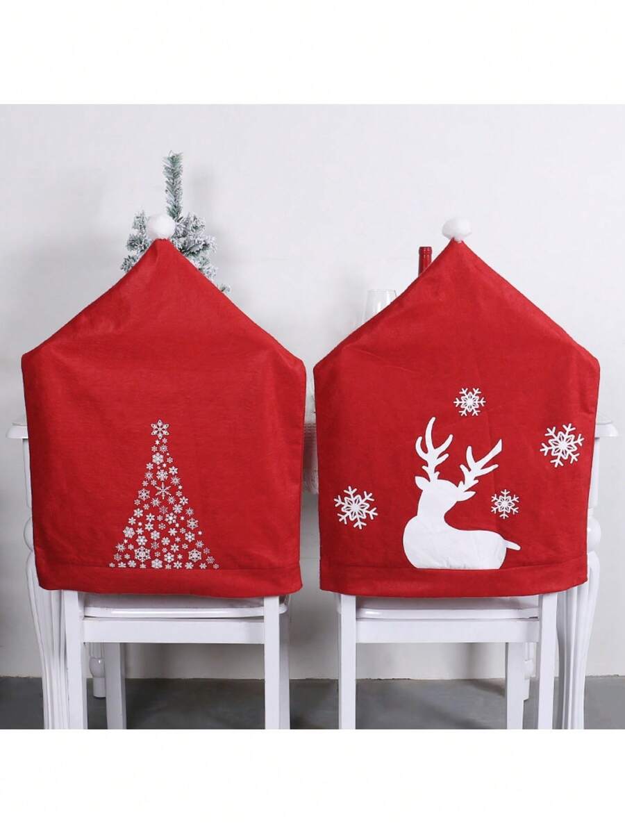 1 pieza Decoración de mesa de comedor navideña, con diseño de árbol, muñeco de nieve, reno y campana, adecuada para decorar mesas y sillas de restaurante en todas las estaciones, desmontable y lavable, decoración del hogar y del invierno, resistente al polvo y duradera.