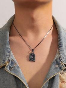 1件装枪形黑色耶稣头像吊坠项链，基督教元素男士项链，适合春夏佩戴 - 槍黑色 - 查看 1