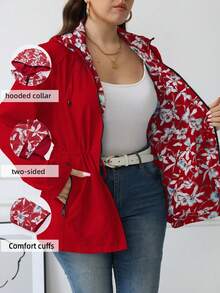 Giolshon Women's Cream Yellow Reversible Hooded Jacket - Dual-Sided Printed Design, Casual & Fashionable, Suitable For Daily Layering - Red - View 2