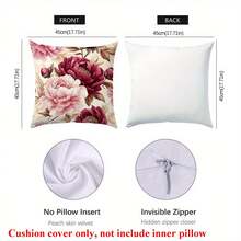 1 bucată Husă de pernă cu trandafiri florali vintage - catifea piersică cu design elegant de trandafiri roz și frunze verzi, potrivită pentru decorarea fermei în camera de zi, canapea sau balcon - se poate spăla la mașină, cu fermoar, 45 cm/17,7 inchi - husă de pernă vintage, husă de pernă decorativă, tavă de pernă, fără pernă