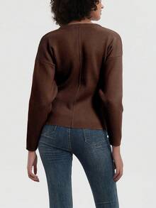 Cardigan casual lavorato a maglia in colore unito, ampio, da donna YROOE - Castano - Visualizzare 5