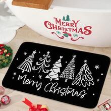 1pc Christmas Bathroom Mat, Minimalist Style Black Christmas Tree Bathroom Mat, Anti-Slip Christmas Bathroom Decorative Floor Mat, Thickened Flannel Material Soft, Comfortable, Easy To Clean, Suitable For Bathroom Door, Washbasin, In Front Of Bathtub, Decorating The Room