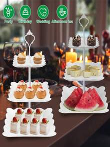 10pcs European Style 3-Tier Cake Stand, Plastic White Dessert Display Set For Afternoon Tea, Wedding, Baby Shower, Party, Includes 4pcs Cake Plate, 3pcs Cupcake Stand, 6pcs Dessert Tray