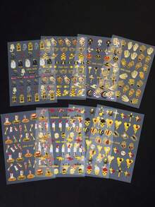 FULL BEAUTY 8 件金色万圣节可爱美甲贴纸烫金骷髅南瓜蜘蛛骨头骷髅刀棺材蝎子心月亮星星哥特式惊悚美甲装饰指甲用品