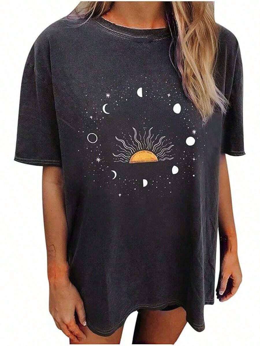 Women's Tops Letter Tee Graphic T-Shirts,Vintage Shirts For Women Cute Graphic Tee Spring Short Sleeve Tops Oversized Tshirts Unisex Halloween T-Shirt - 復古圖案 T 卹 #A2 - 查看 1