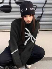 柔软亲肤宽松韩版蝴蝶结装饰长袖套头衫女 - 黑色 - 查看 6