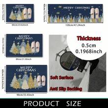 1 pièce Tapis de cuisine, de porte, de salle de bain, de chambre à coucher, de salle à manger, décoration de maison, décoration de fête, décoration de Noël, en matériau imitation cachemire doux avec motif d'arbres de Noël colorés sur fond rouge et bleu, avec support en TPR, long/court - Multicolore - Voir 3
