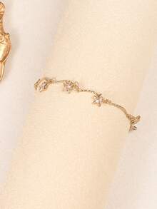 10 件/套优雅铜镶嵌星星和心形锆石手链套装，适合女性日常佩戴 - 金色1459 - 查看 11