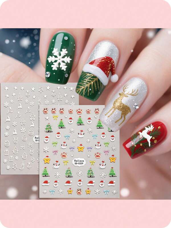 Nagelaufkleber Set - selbstklebende Nagelaufkleber für Frauen und Mädchen, Weihnachts-Nageldekoration Aufkleber, Weihnachts-DIY Nail Art Nagel-Grundausstattung