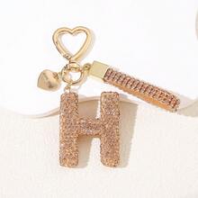 1pc Soft Ceramic Champagne Color Rhinestone Keychain, Cute Personalized Bag/Car Keyring, Heart Decor Gift For Mom, Friends Christmas Bag Charms Car Accessories Teacher Sister Gift Ideas