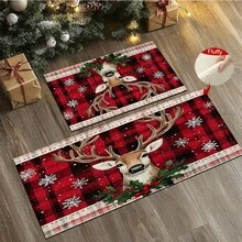 1 pieza Alfombra antideslizante para baño con estampado de renos navideños, hecha de cachemir artificial con decoración esponjosa, adecuada para baños, entradas, cocinas y otras ocasiones. Se puede lavar a máquina, es una decoración festiva y se puede regalar. - Multicolor - Ver 5