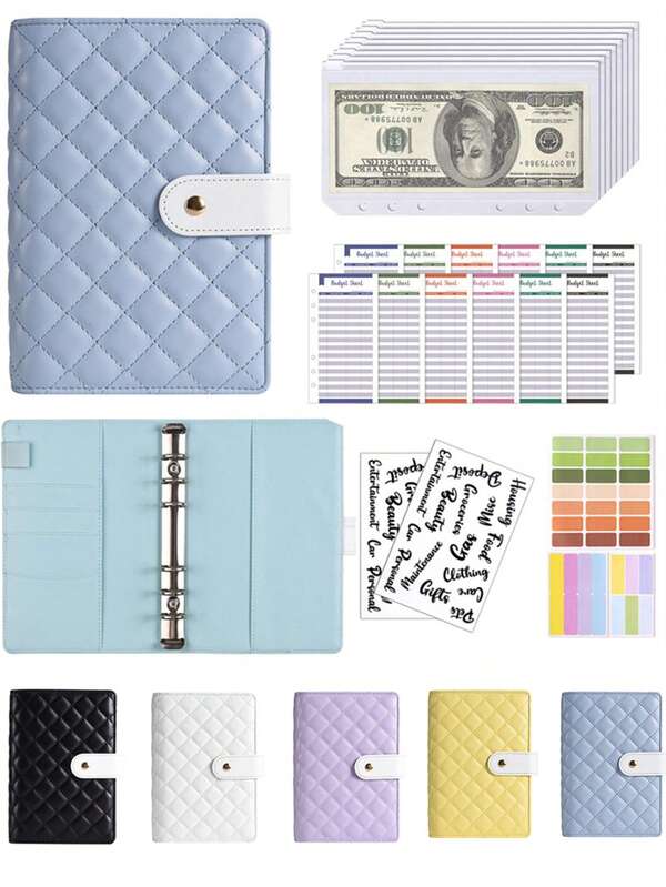 1Set A6 PU Binder Planner, Budget 6 Ring Notebook With Stylish Design, Multi-Functional Personal Organizer Binder, Cash Budget Folder, Complete Money Planner Organizer Expense Tracker, Saving And Budgeting