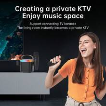 Mini aparat de karaoke cu 2 microfoane, difuzor portabil wireless, aparat de cântat, calitate clară a sunetului, lumini LED, suport inclus, potrivit pentru petreceri acasă și în aer liber, adulți, excelent și ca și cadou de ziua de naștere/Halloween/Crăciun