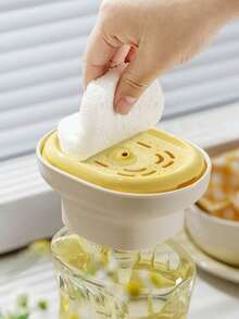 1pcDish Soap Press Dispenser – 2-In-1 Sink Soap Box With Sponge Holder, Kitchen Liquid Pump ﻿